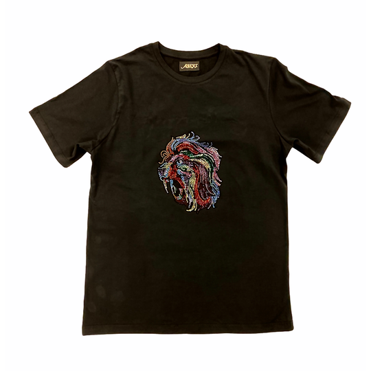 Asferi's multi-colored crystal lions head T-shirt