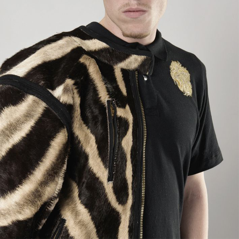 Asferi’s real zebra fur motorcycle jacket