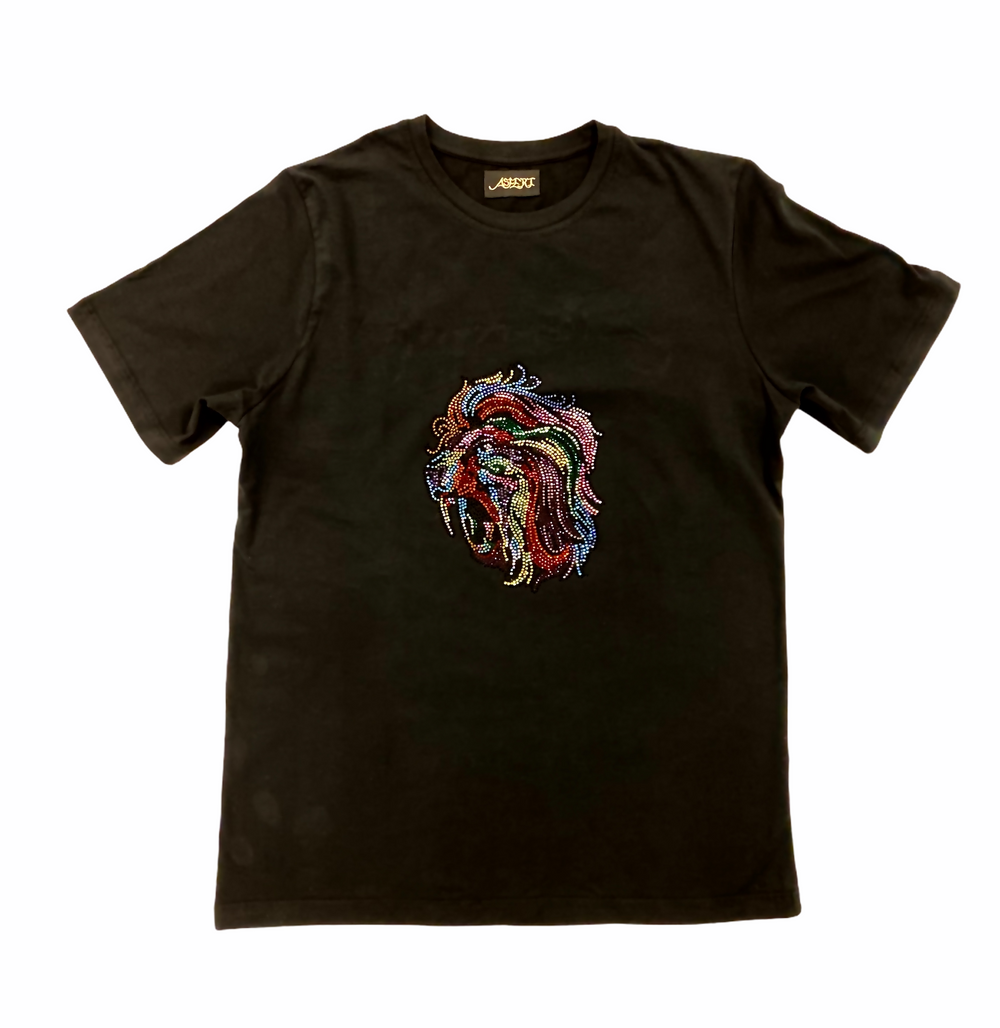 Asferi's multi-colored crystal lions head T-shirt