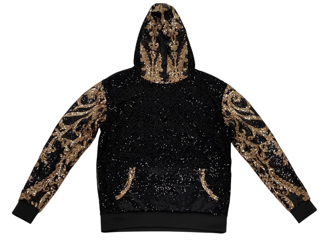 Onyx black, gold embroidered Asferi hoodies.